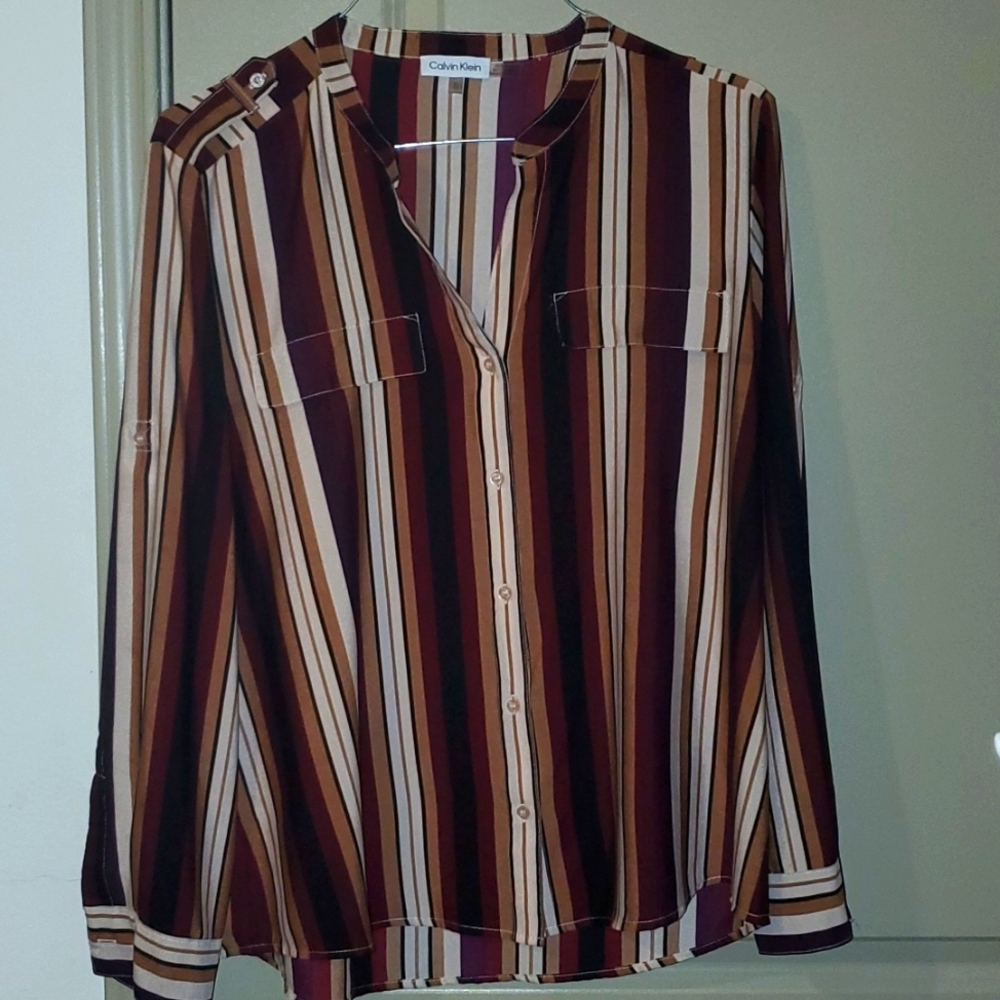 WOMENS CALVIN KLEIN BUTTON UP LONGSLEEVE TOP / SIZE XL ( 12-14)